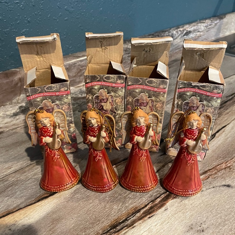 2013 Badcock Angels Bell Christmas Ornament  Porcelain Ceramic Set Of 4